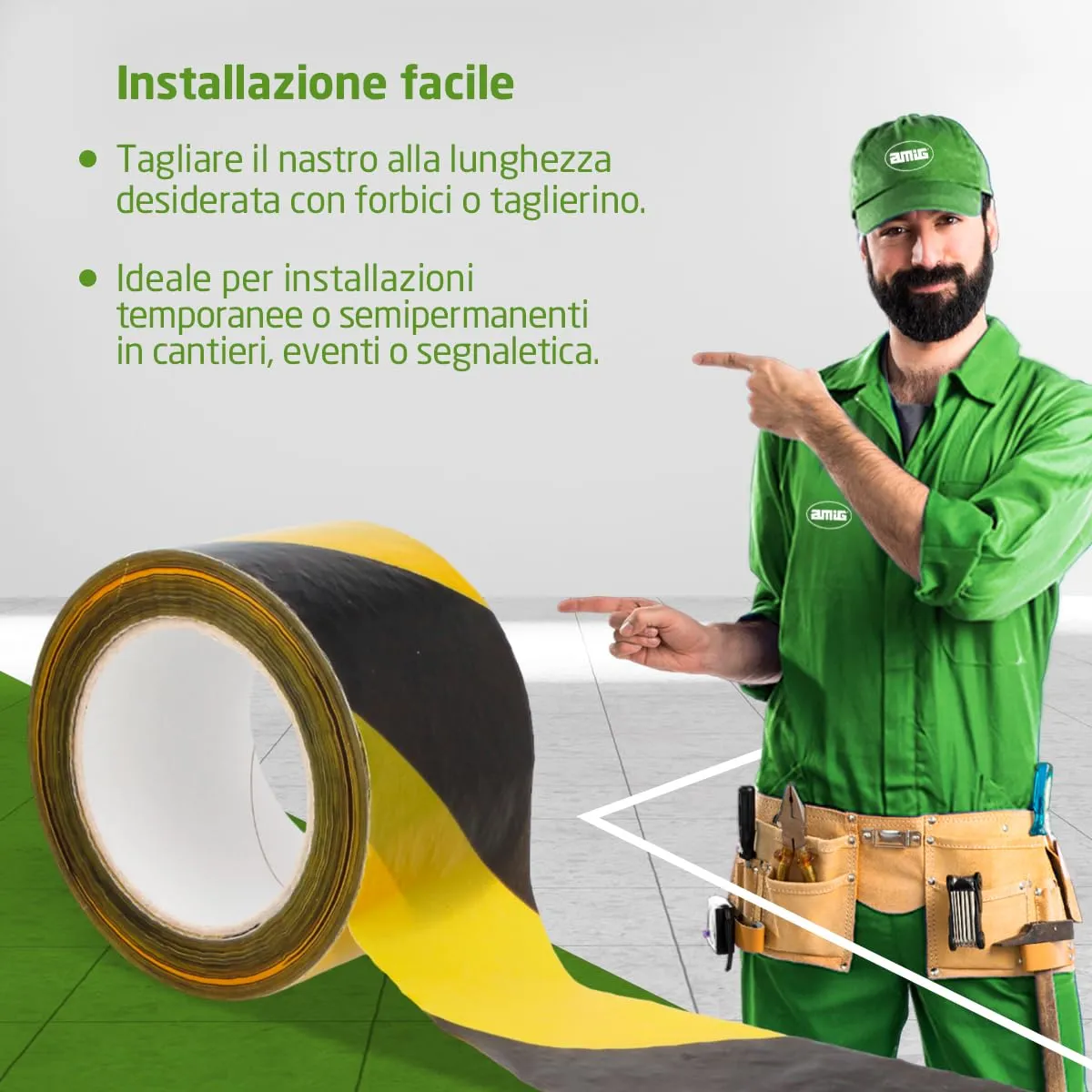 Amig nastro segnaletico giallo-nero 70 mm 15 rotoli