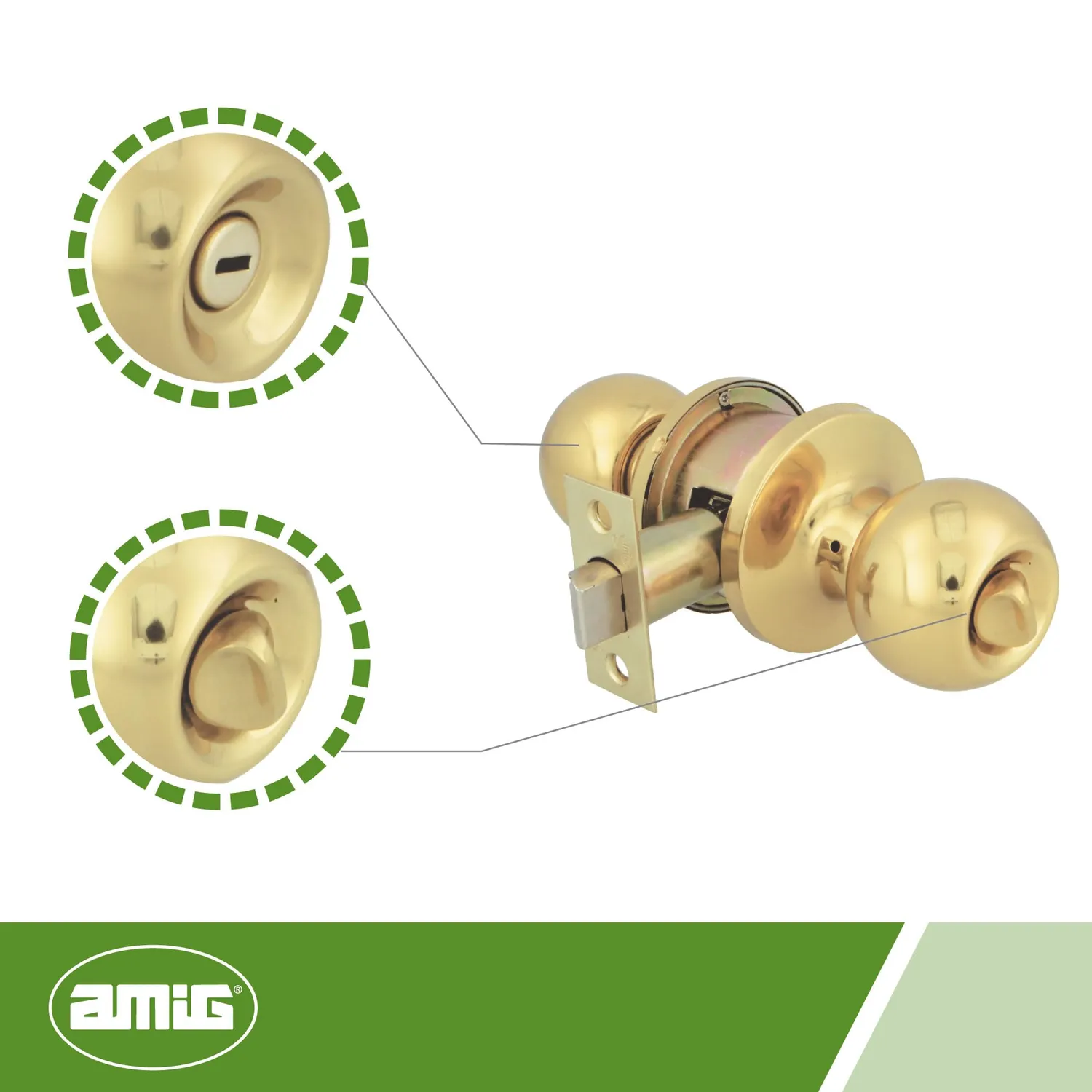 Amig set maniglie a sfera ottone dorato privacy