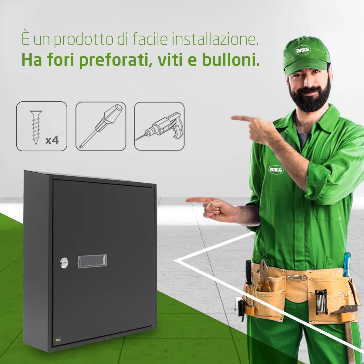 Amig cassetta postale nera acciaio 40x36x10 cm