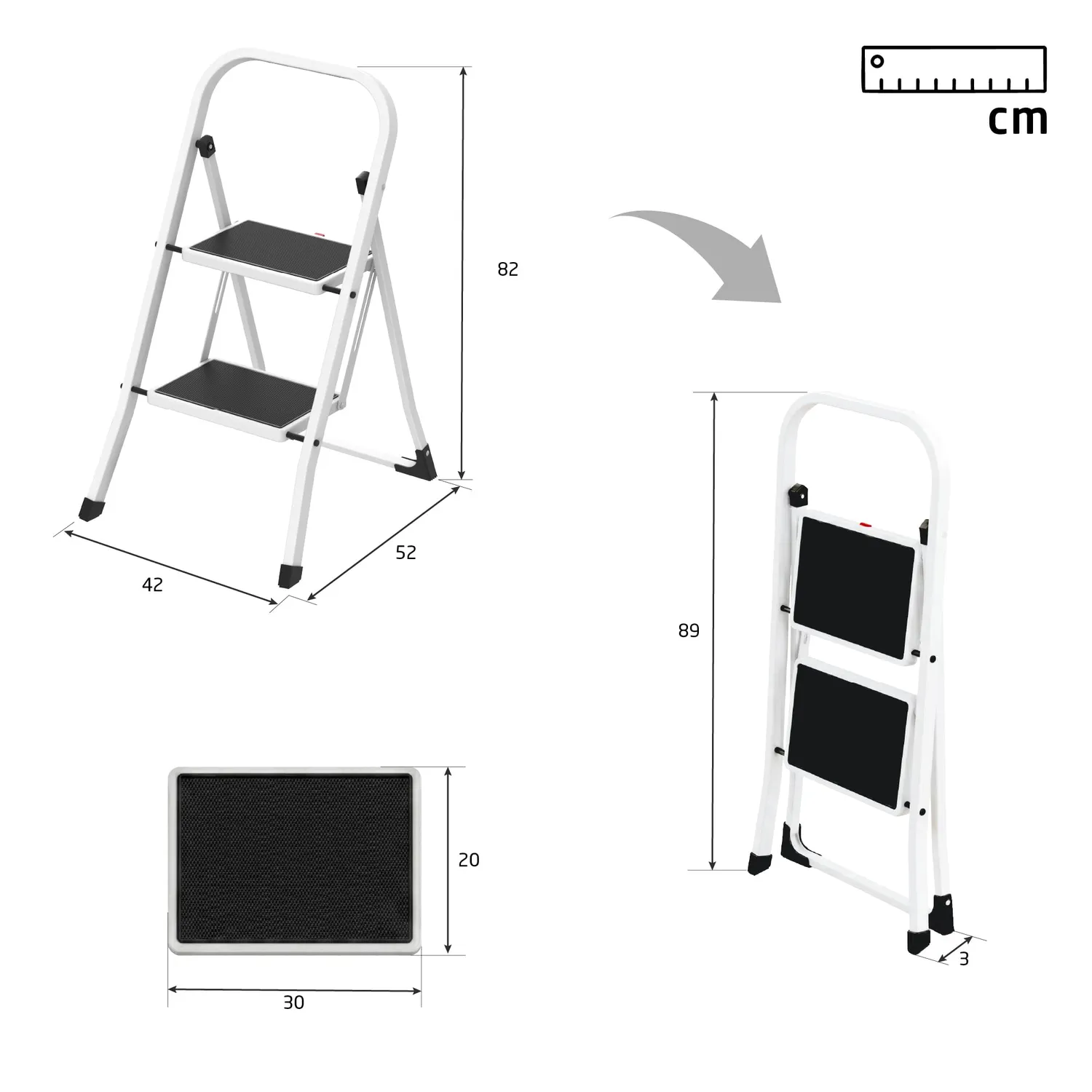Amig scala pieghevole 2 gradini acciaio bianca 150 kg
