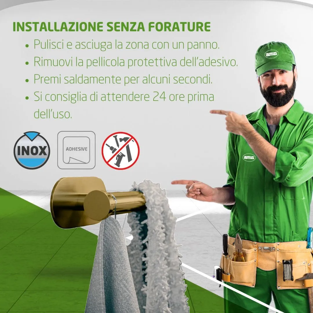 Amig Ea-5 Gancio Bagno Adesivo Oro Opaco Inox