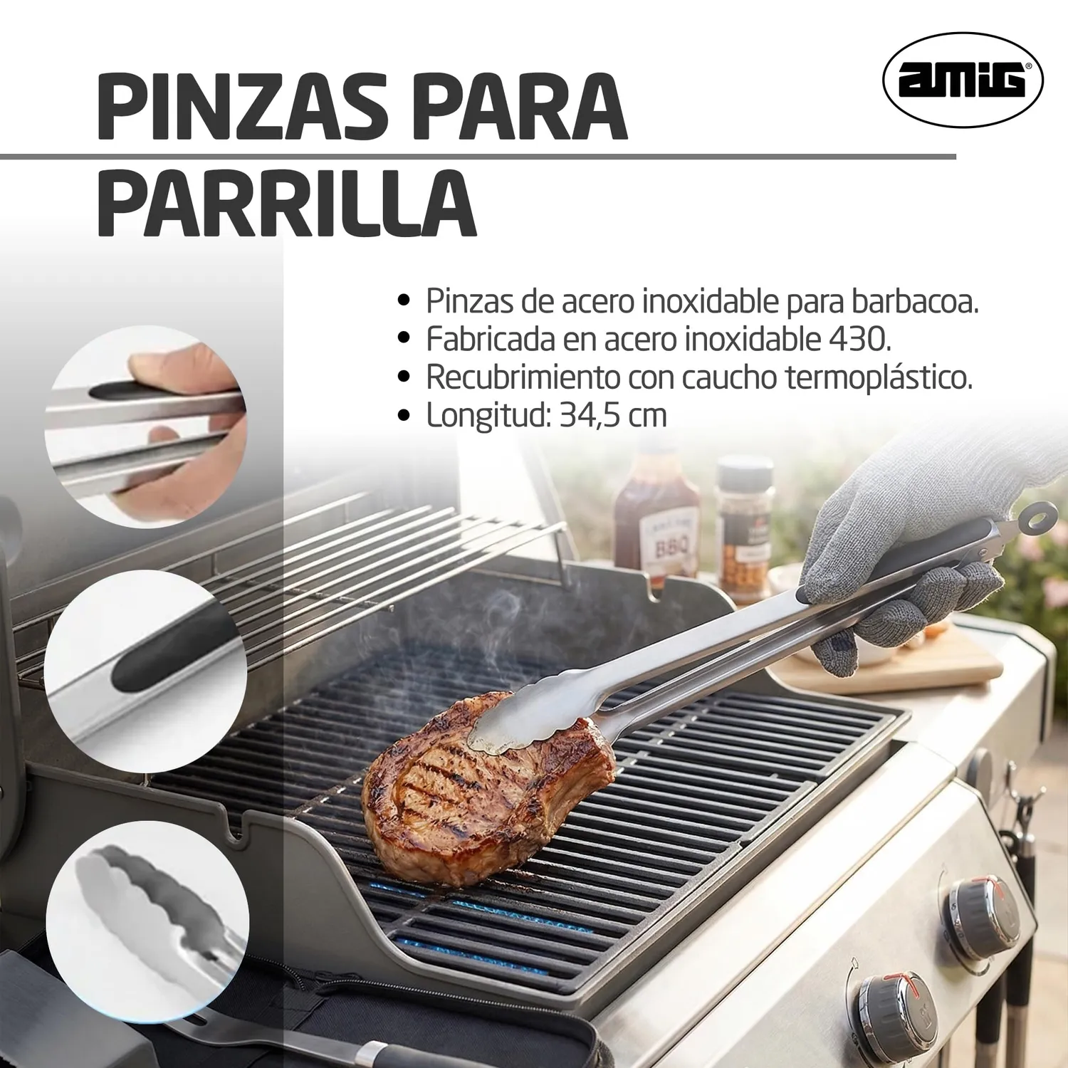 Amig AM33 pinza barbecue 34,5 cm acciaio
