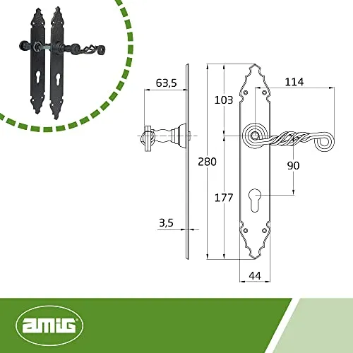 Amig maniglia piastra martellata 280 mm nera privacy