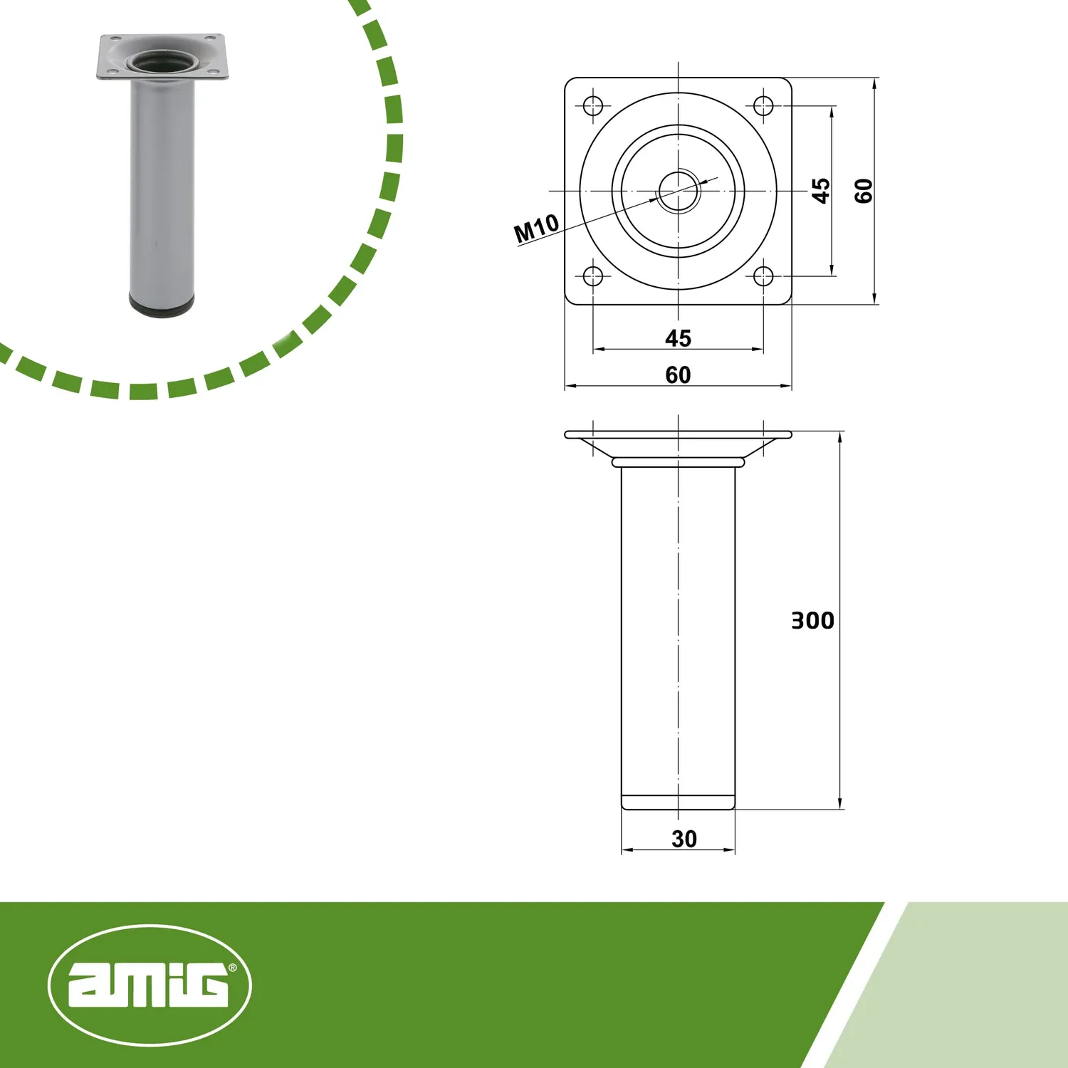 Amig gamba rotonda acciaio 30x300 mm argento con viti