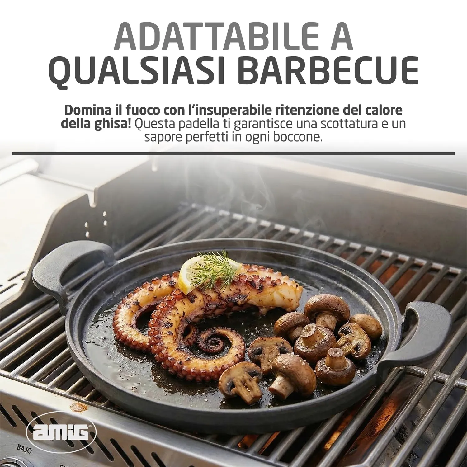 Amig AM39 padella ghisa 31 cm barbecue alta resistenza