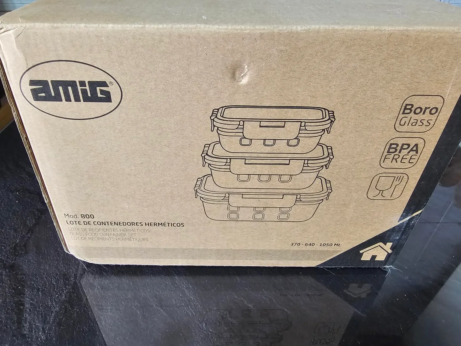 Amig 800 Set 3 Contenitori Vetro Ermetici 370-1050 ml