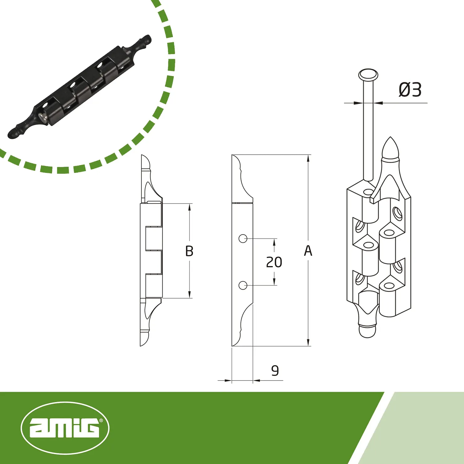 Amig cerniera smontabile nera zamak 95x9 mm mobili