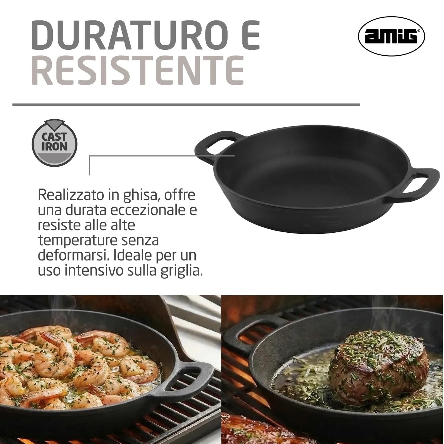 Amig AM38 wok in ghisa Ø 31 cm per barbecue