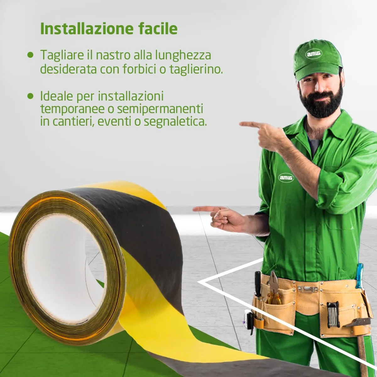 Amig nastro segnaletico giallo-nero 70mmx200m 4 rotoli LDPE