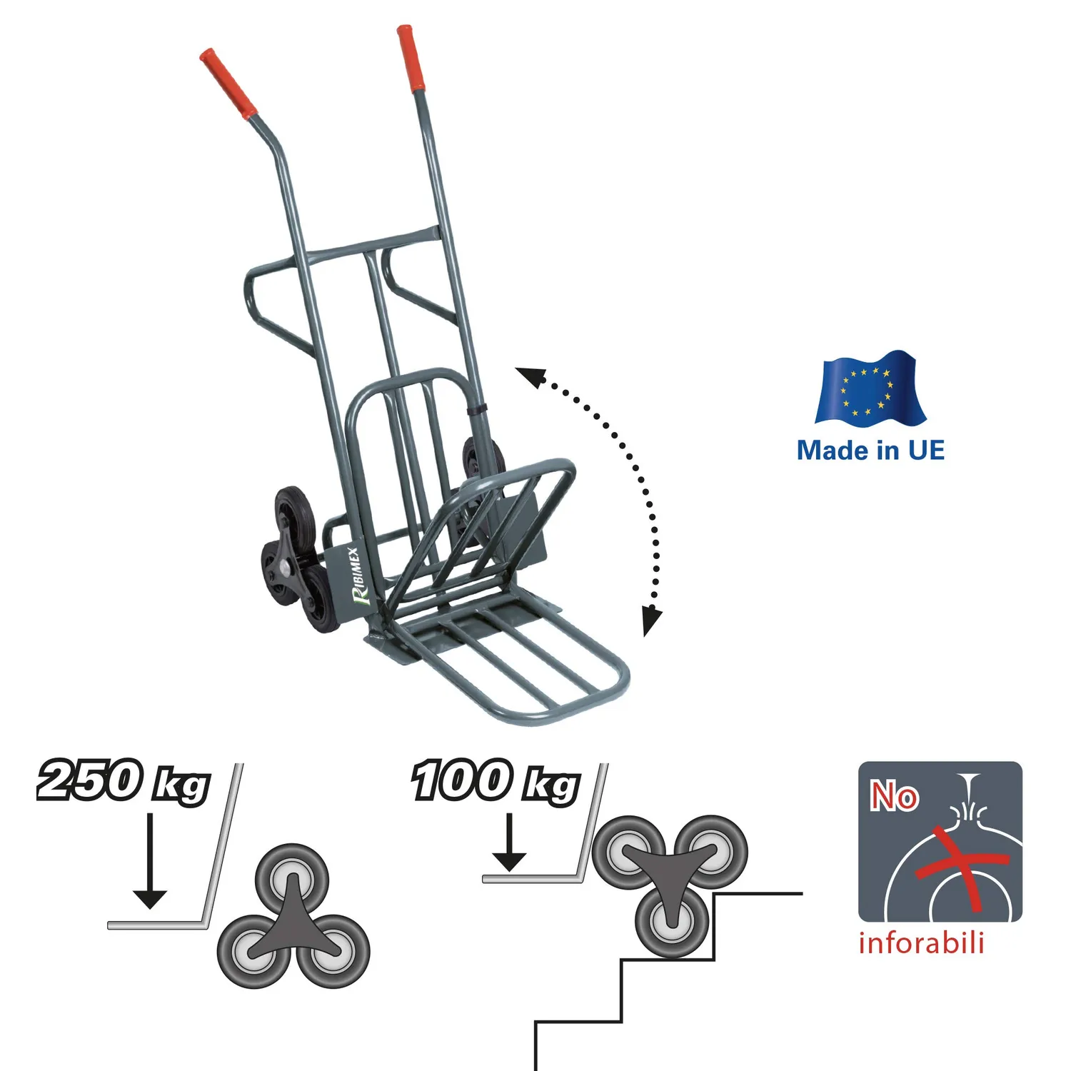 Ribimex Carrello 6 ruote 250 kg pedana pieghevole