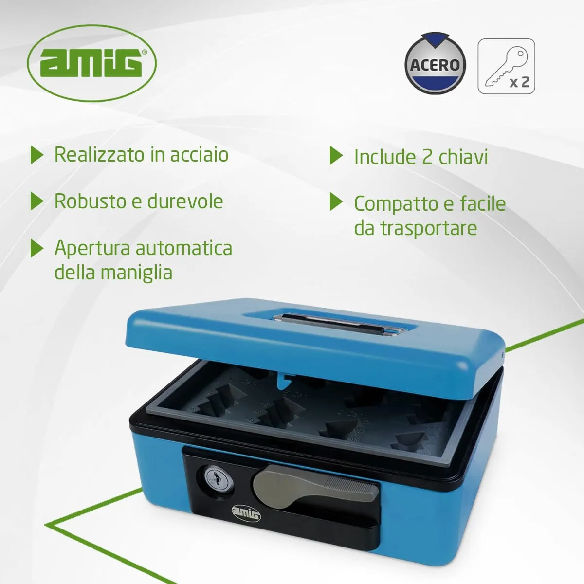 Amig Cassetta Portavalori Blu 230x185x80 mm Acciaio