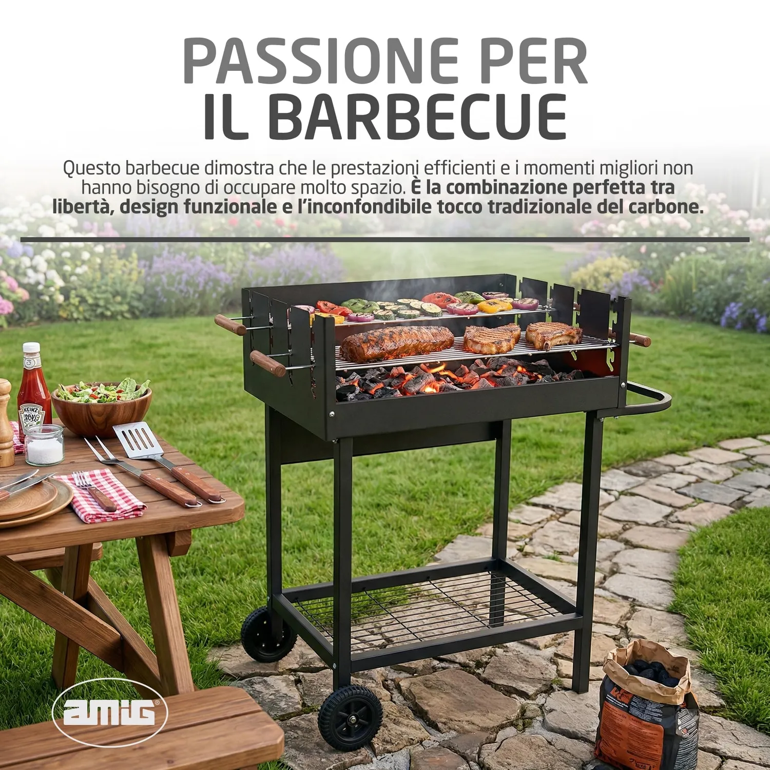 Amig Draken Barbecue a Carbone 94x51x93 cm Nero