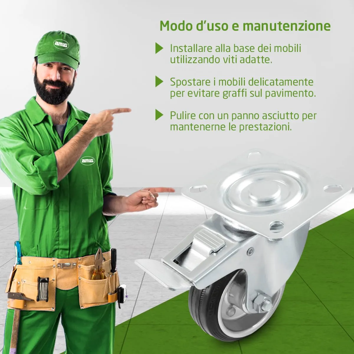 Amig Set 4 Ruote con Freno 125 mm 120 Kg Gomma
