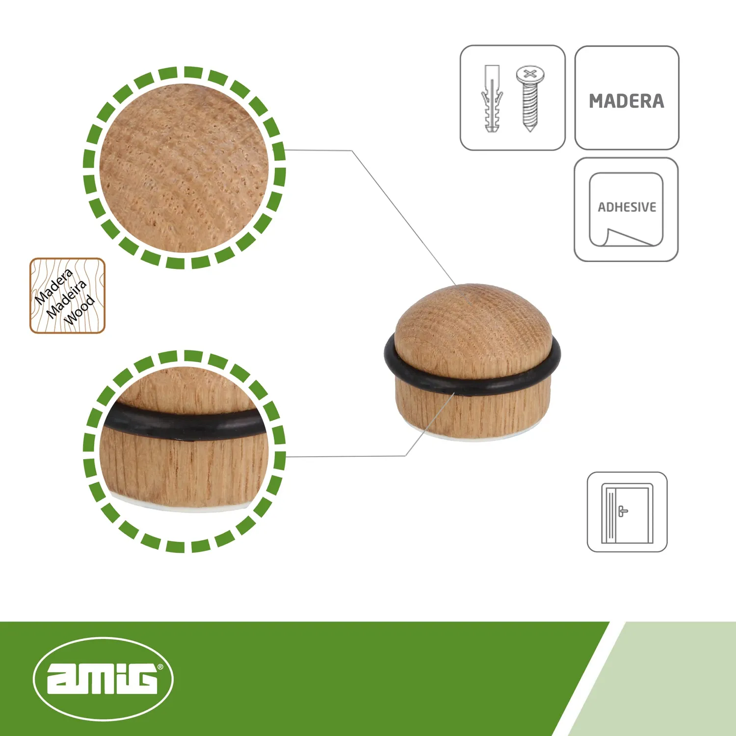 Amig 412 fermaporta adesivo rovere 35 mm 2 pezzi