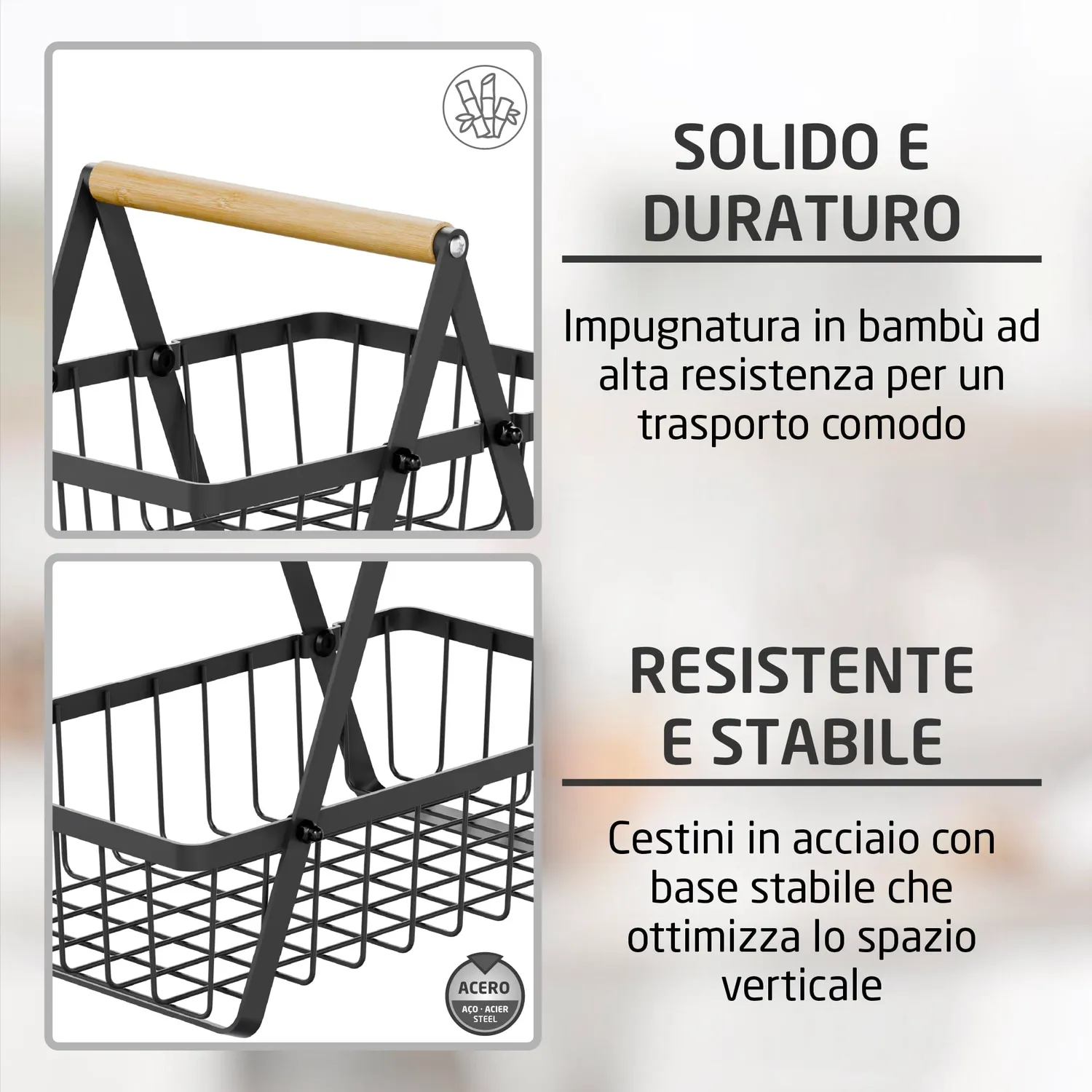 Amig Stilo 04-30 portafrutta 2 livelli nero legno
