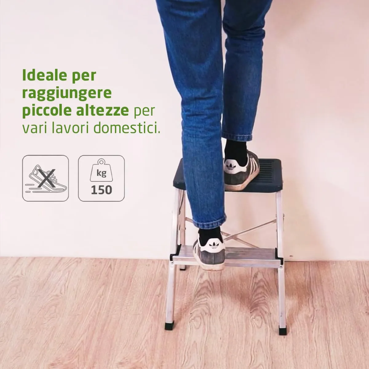 Amig Scala Pieghevole 2 Gradini Sgabello Alluminio 150 kg