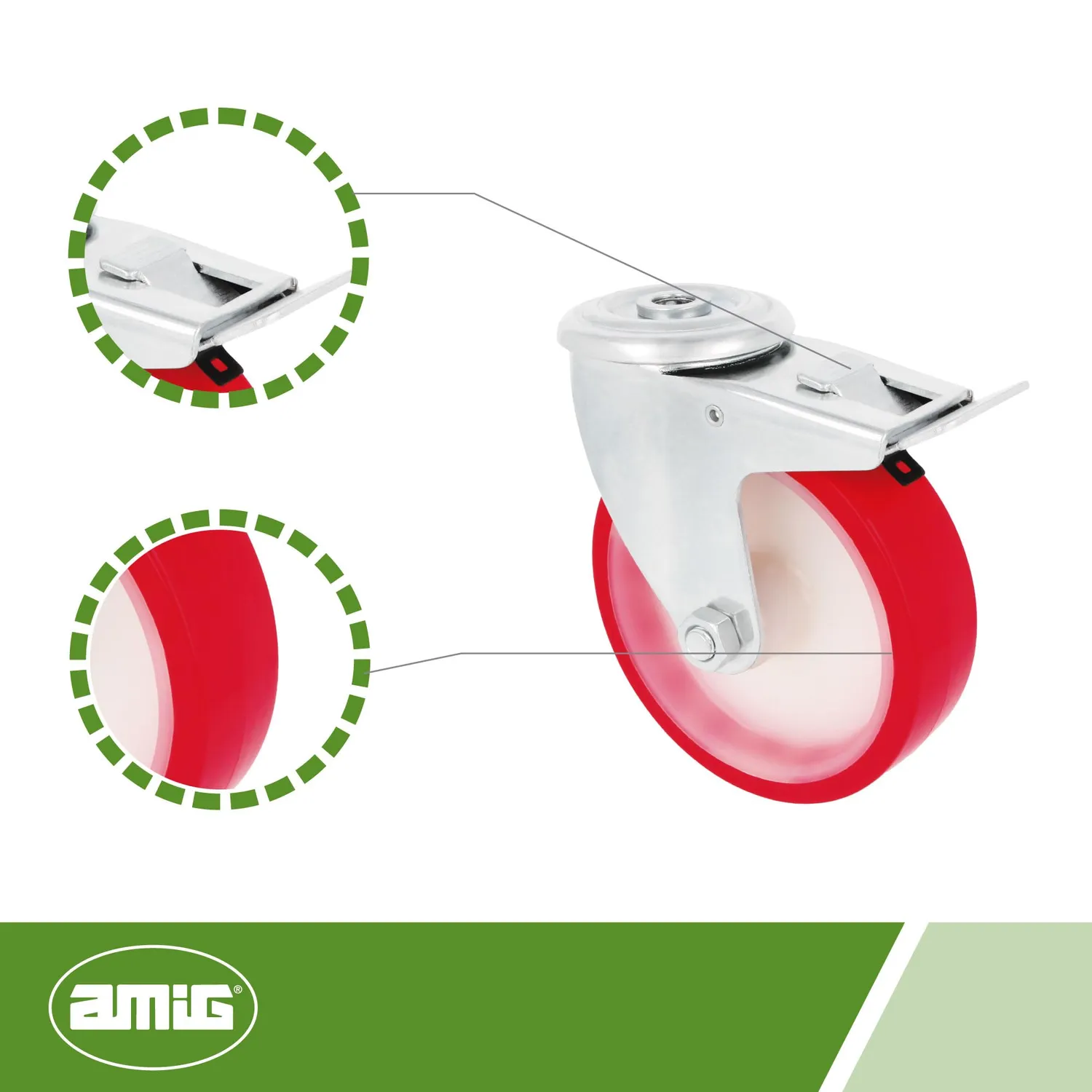 Amig Set 4 Ruote Ø 100 foro con freno rosse 120 kg