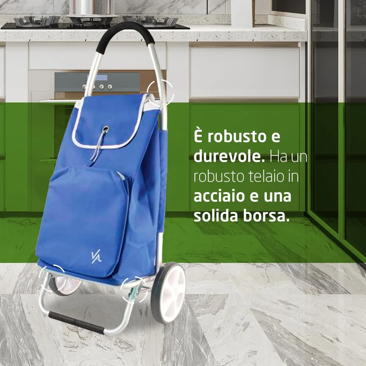 Amig Carrello Spesa 2 Ruote Blu 50L 15kg Alluminio