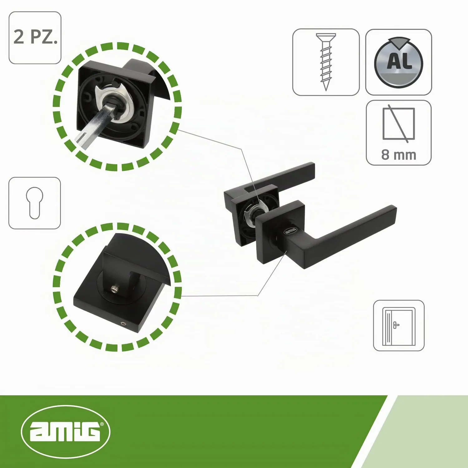 Amig Cadice Maniglia Porta 52x124 mm Nero Opaco