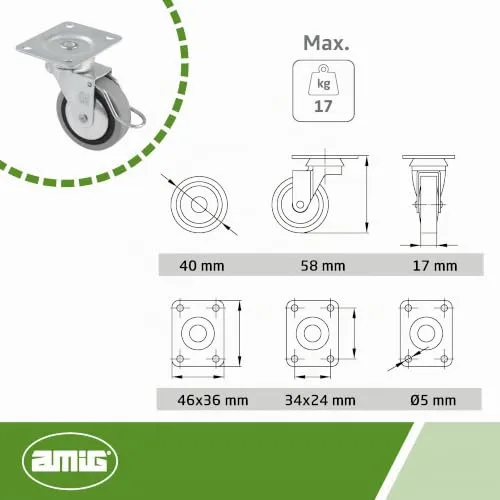Amig 2503 ruote mobili gomma 40 mm freno 4 pezzi