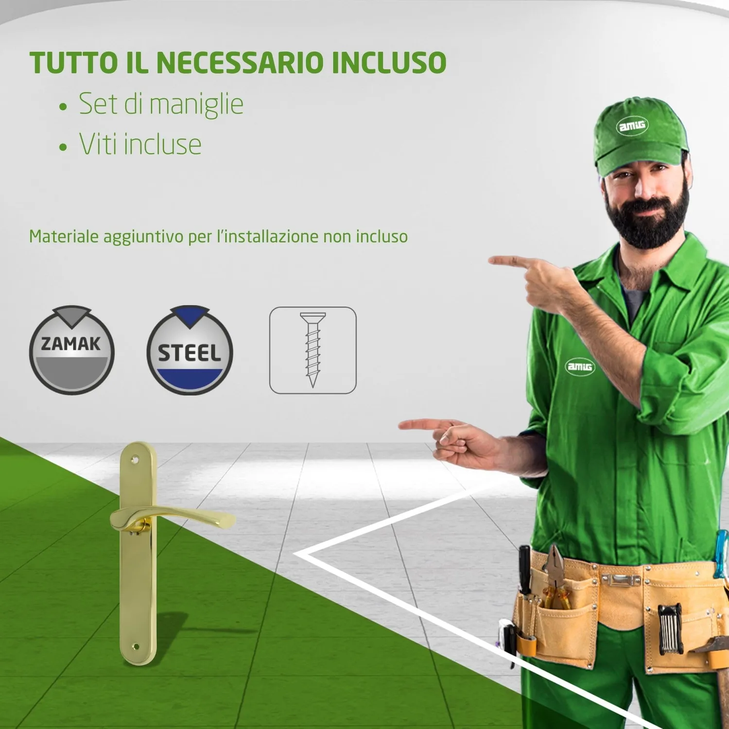 Amig maniglia placca ovale ottone set 2 pezzi