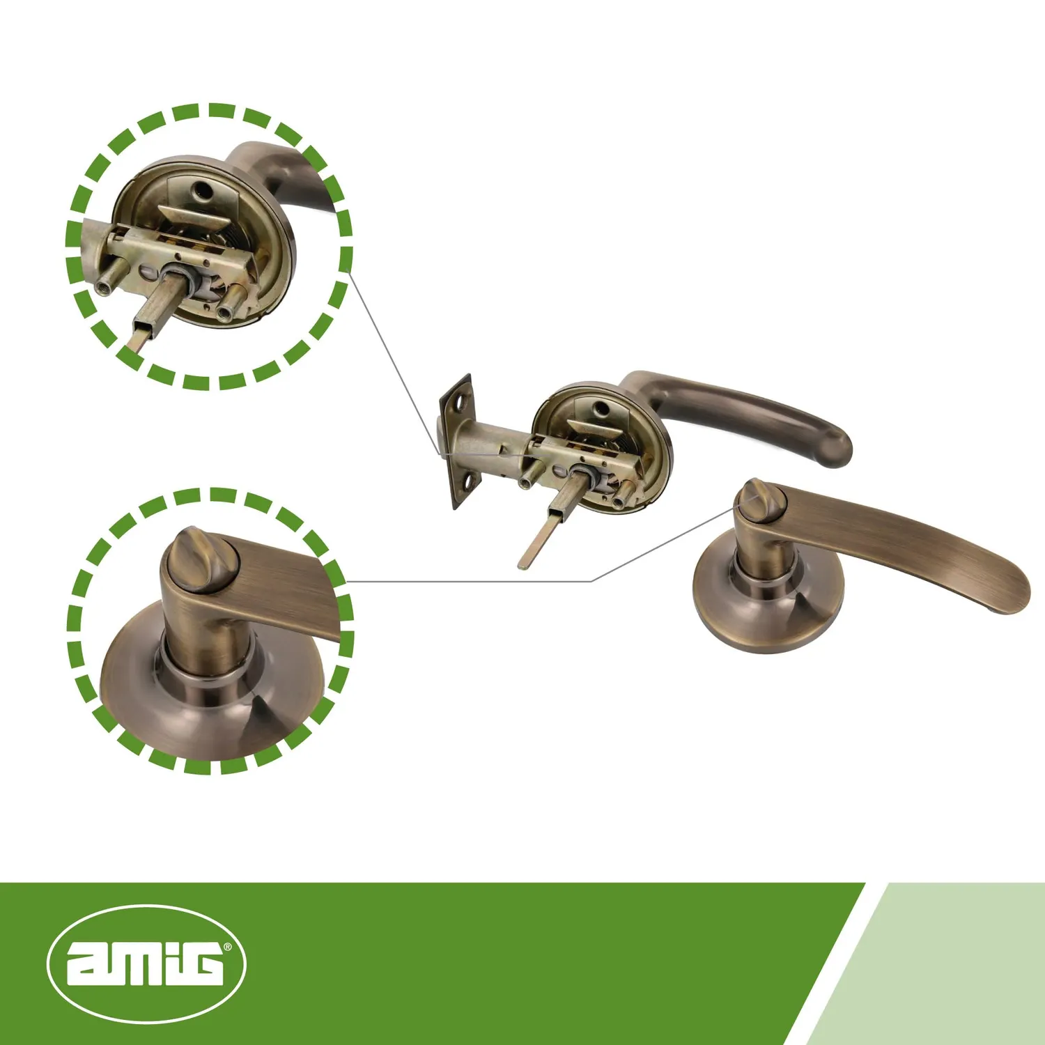 Amig 732 Maniglia Porta Interna Bronzo Cuoio Scrocco