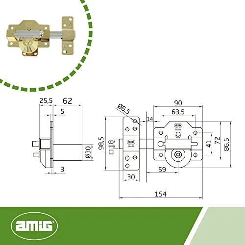 Amig 8 Plus serratura sovrapposizione oro 90x154 mm