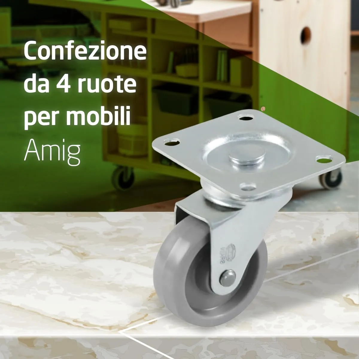 Amig 2500 Ruote Mobili Nylon Ø40 mm Grigie 4 Pezzi