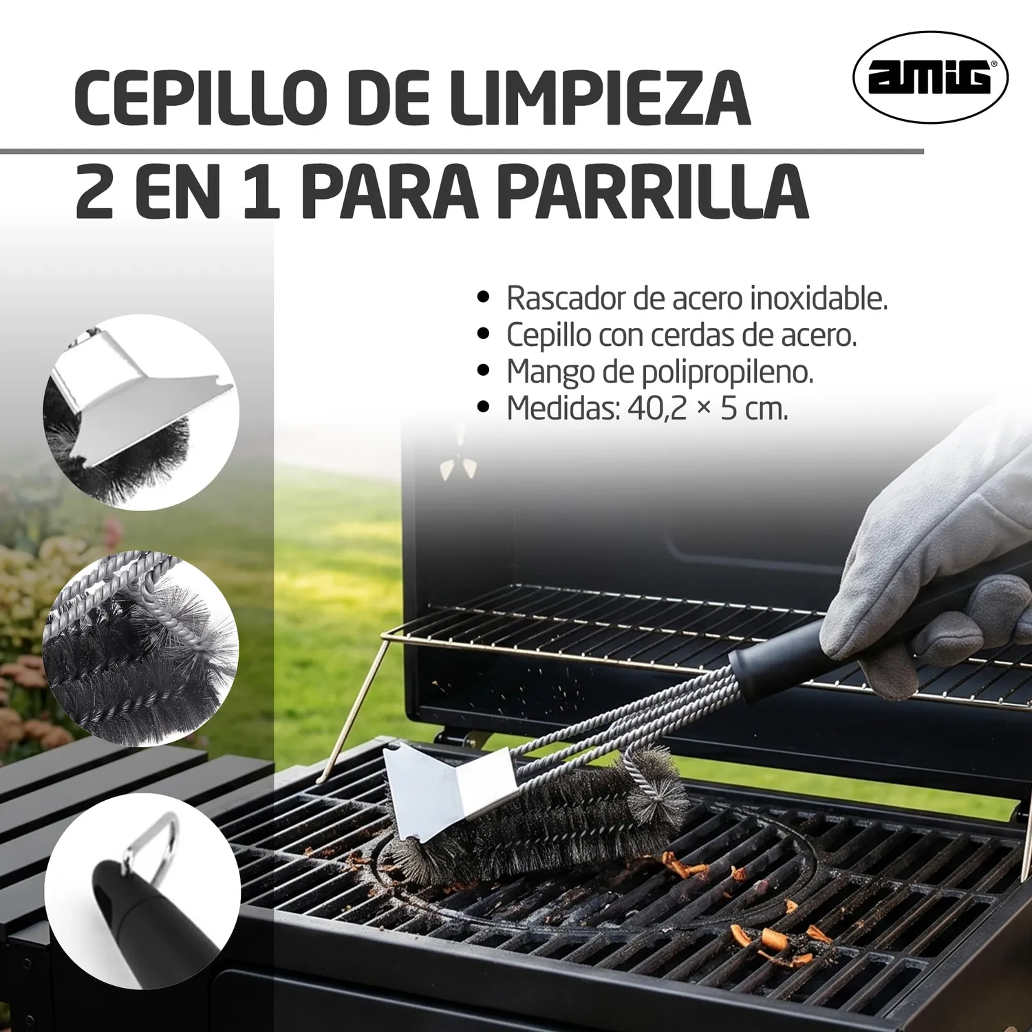Amig AM36 Spazzola Barbecue 2 in 1 Acciaio 40,2 cm
