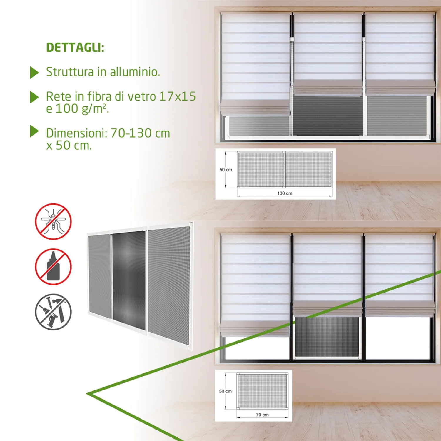 Amig Zanzariera Finestra Estensibile 70x50 cm Bianca