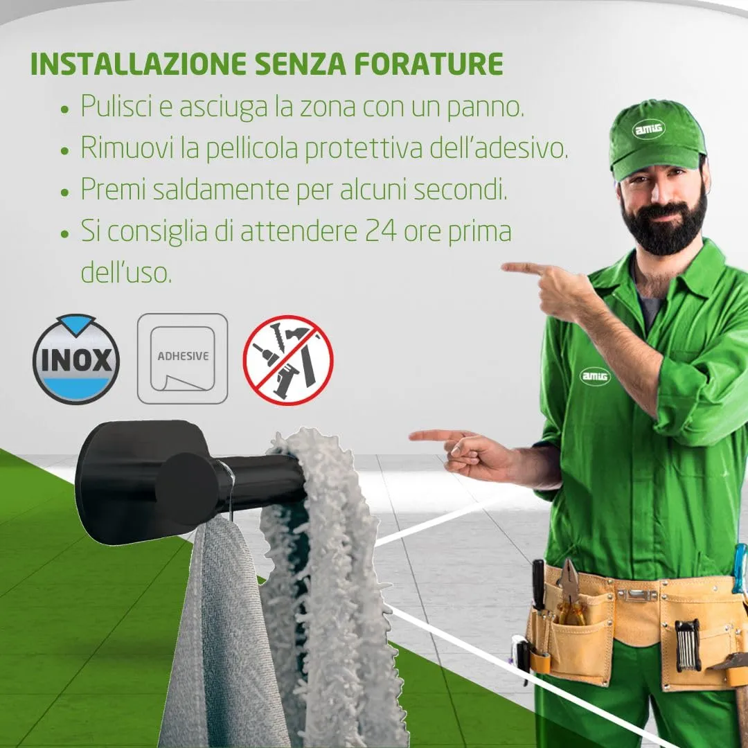 Amig Ea-5 Gancio Bagno Adesivo Nero Opaco Inox