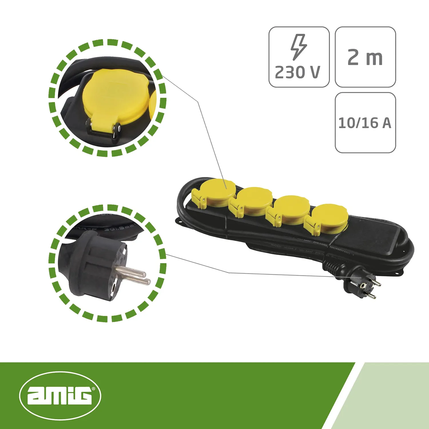 Amig 3305 Multipresa 4 Prese IP44 Cavo 2 m