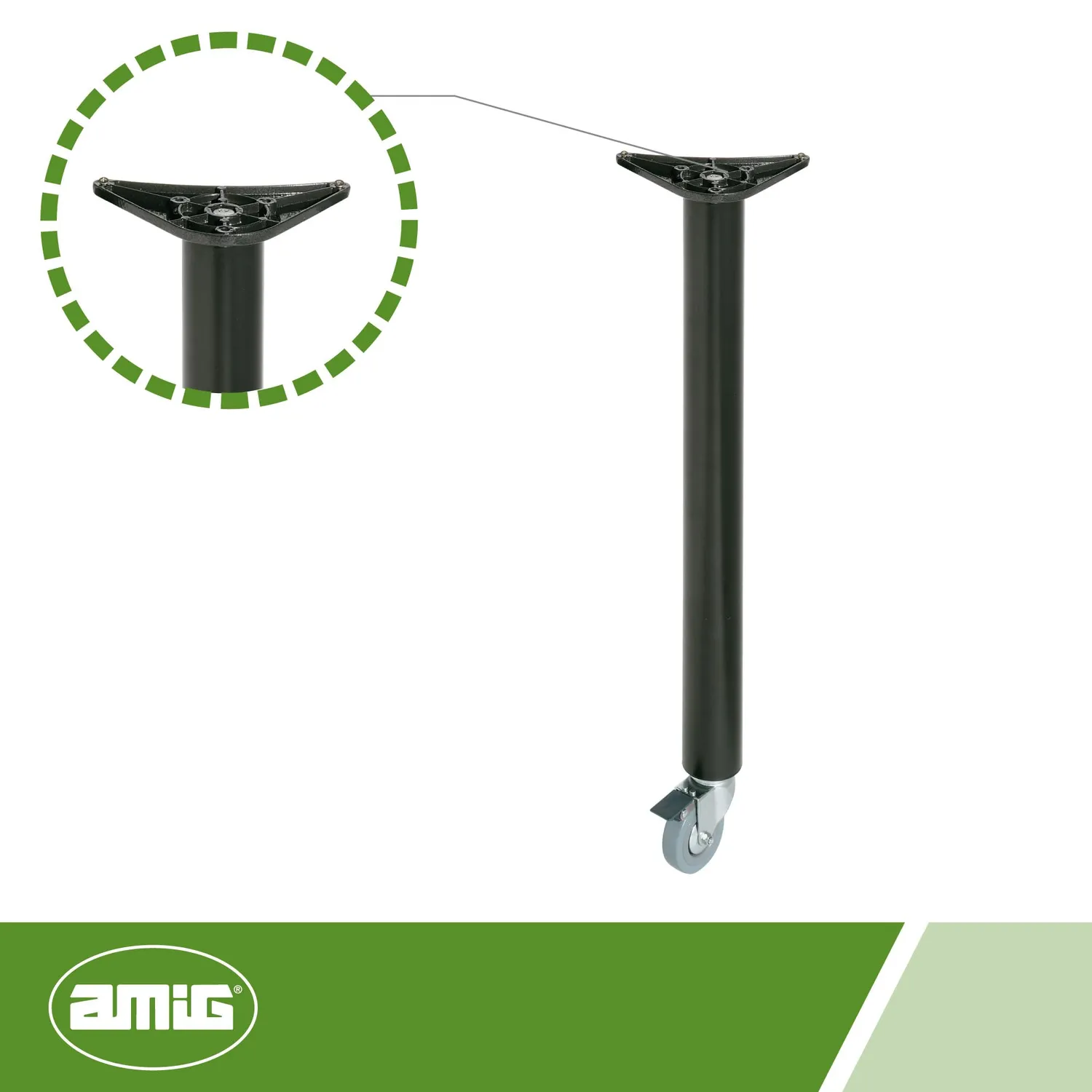 Amig Mod.7 gamba tavolo nera 870 mm ruote+freno