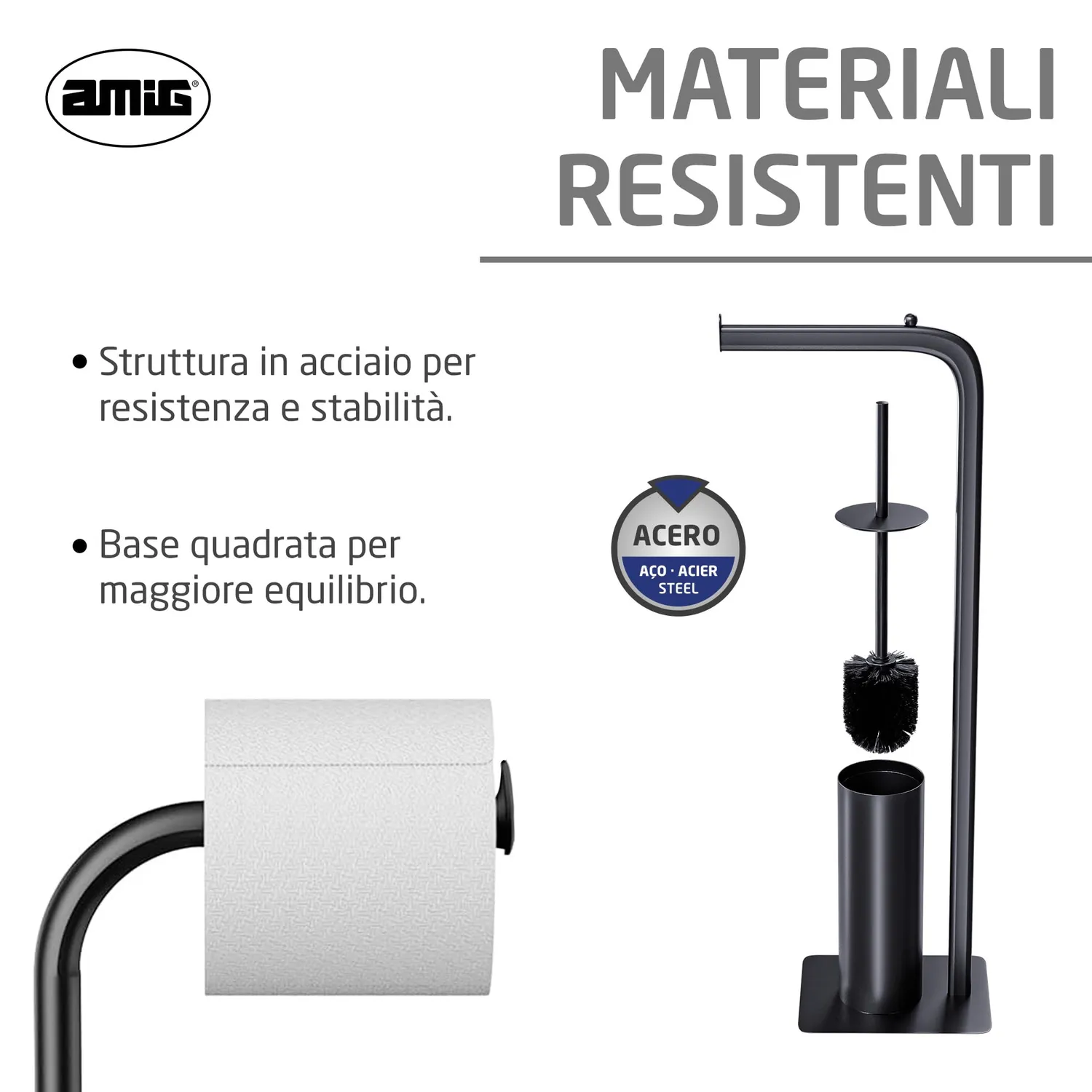 Amig Formaduo Portascopino con Portarotolo Nero