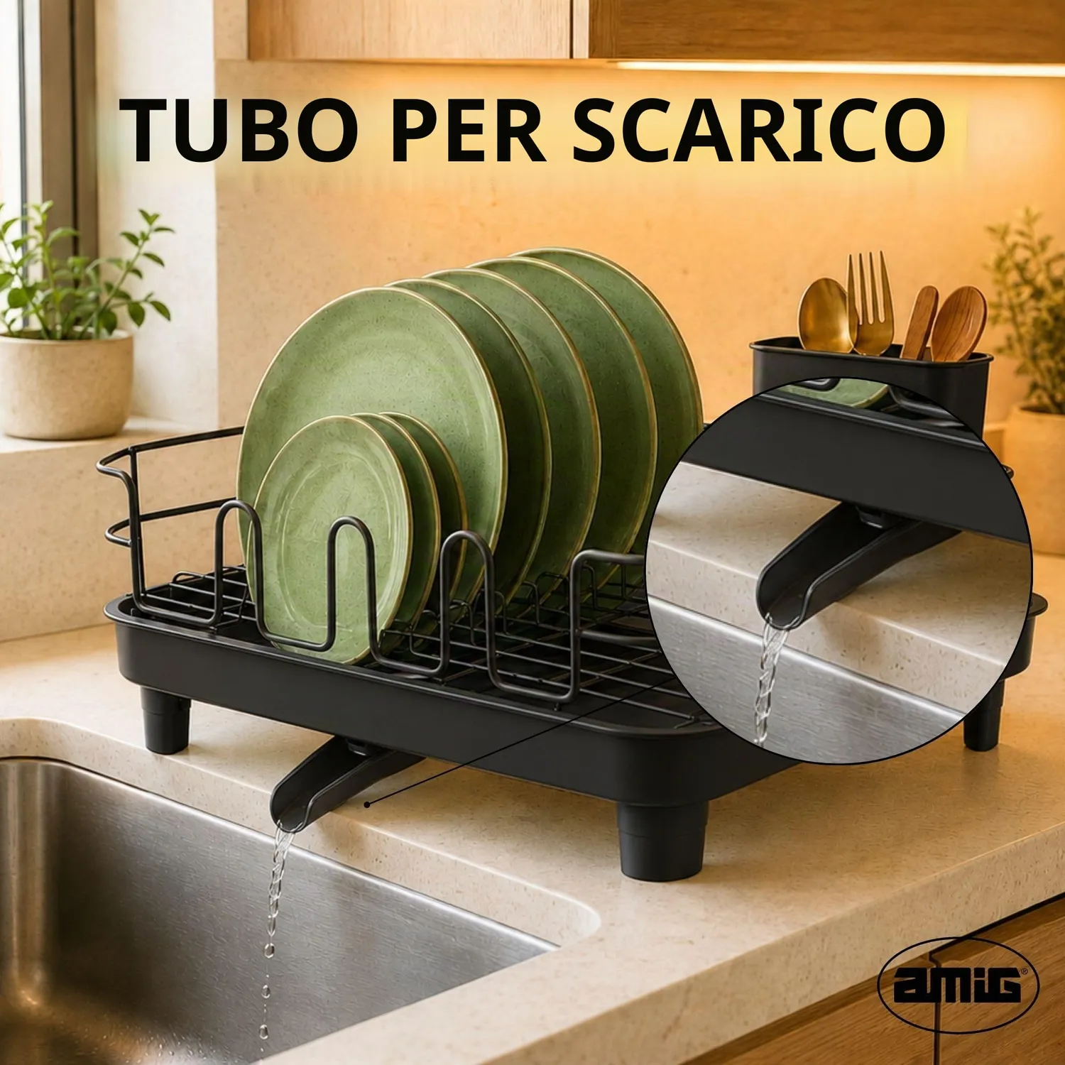 Amig Vika scolapiatti estensibile nero 31-52 cm acciaio
