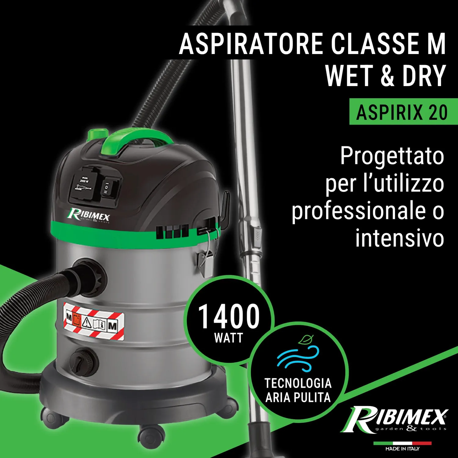 Ribimex Aspirix Pro PRASP20M aspiratore solidi liquidi 20L classe M