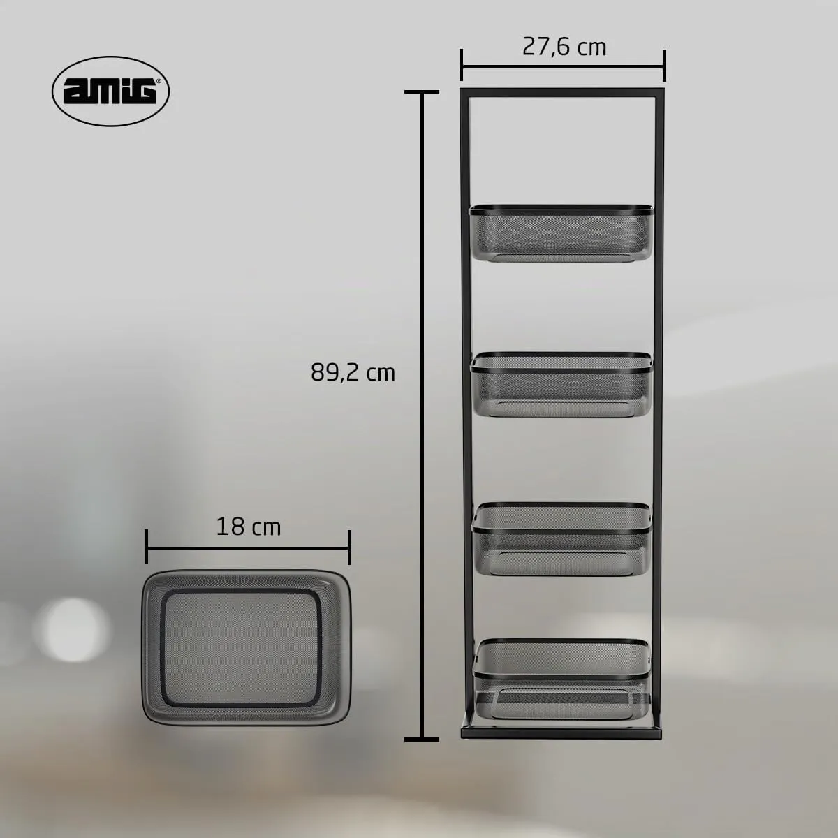 Amig carrello cucina 4 cesti 27,6x18x89,2 cm acciaio nero