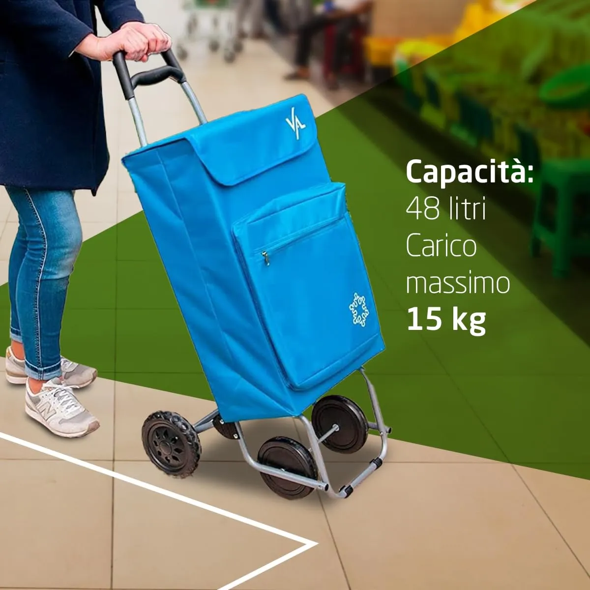 Amig carrello spesa 4 ruote 48 litri blu 15 kg