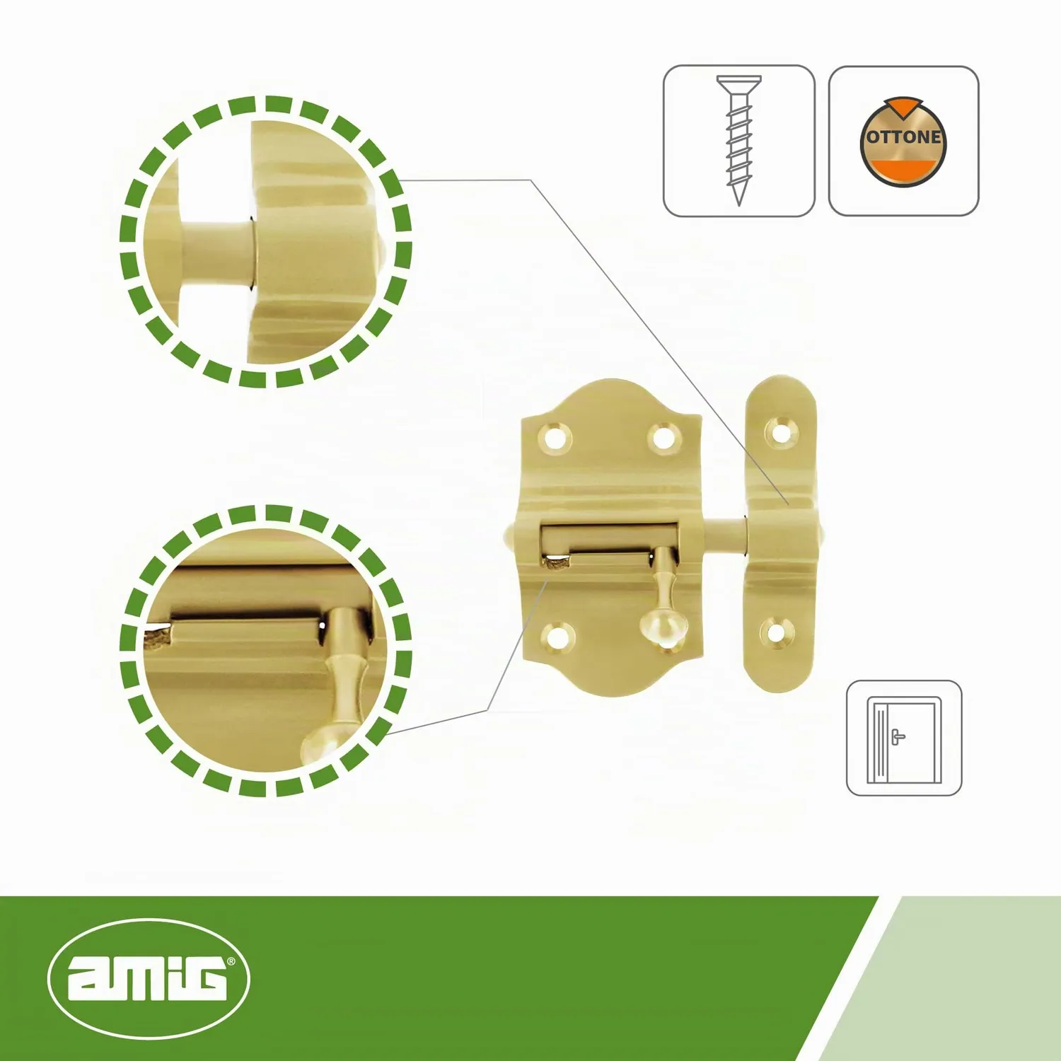 Amig 720 chiavistello porta 30x53 mm ottone dorato opaco