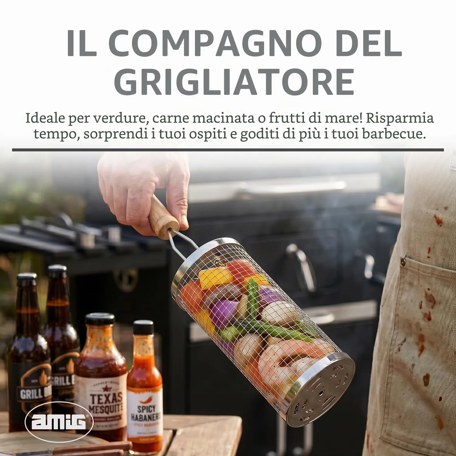 Amig AM28 Cesta Barbecue Rotonda 8x20 cm Inox Legno