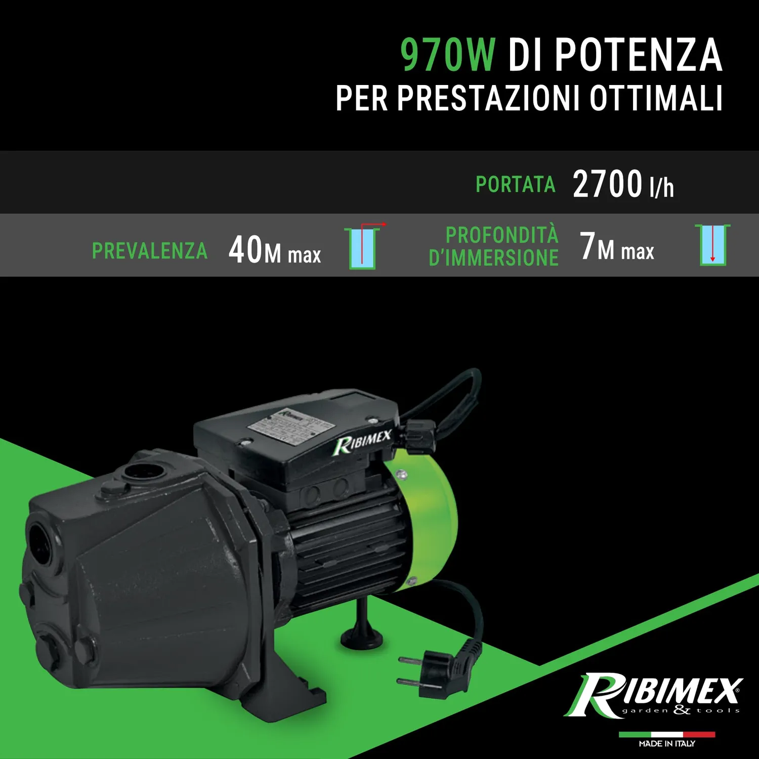 Ribiland Ribimex JET 101 Pompa Superficie 2700 L/h 970 W