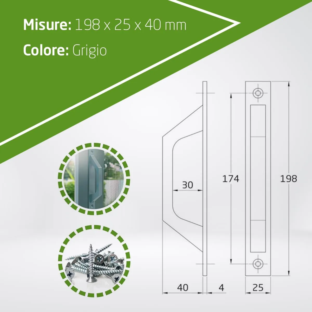 Amig Maniglia Porta Scorrevole Alluminio 198 mm Argento