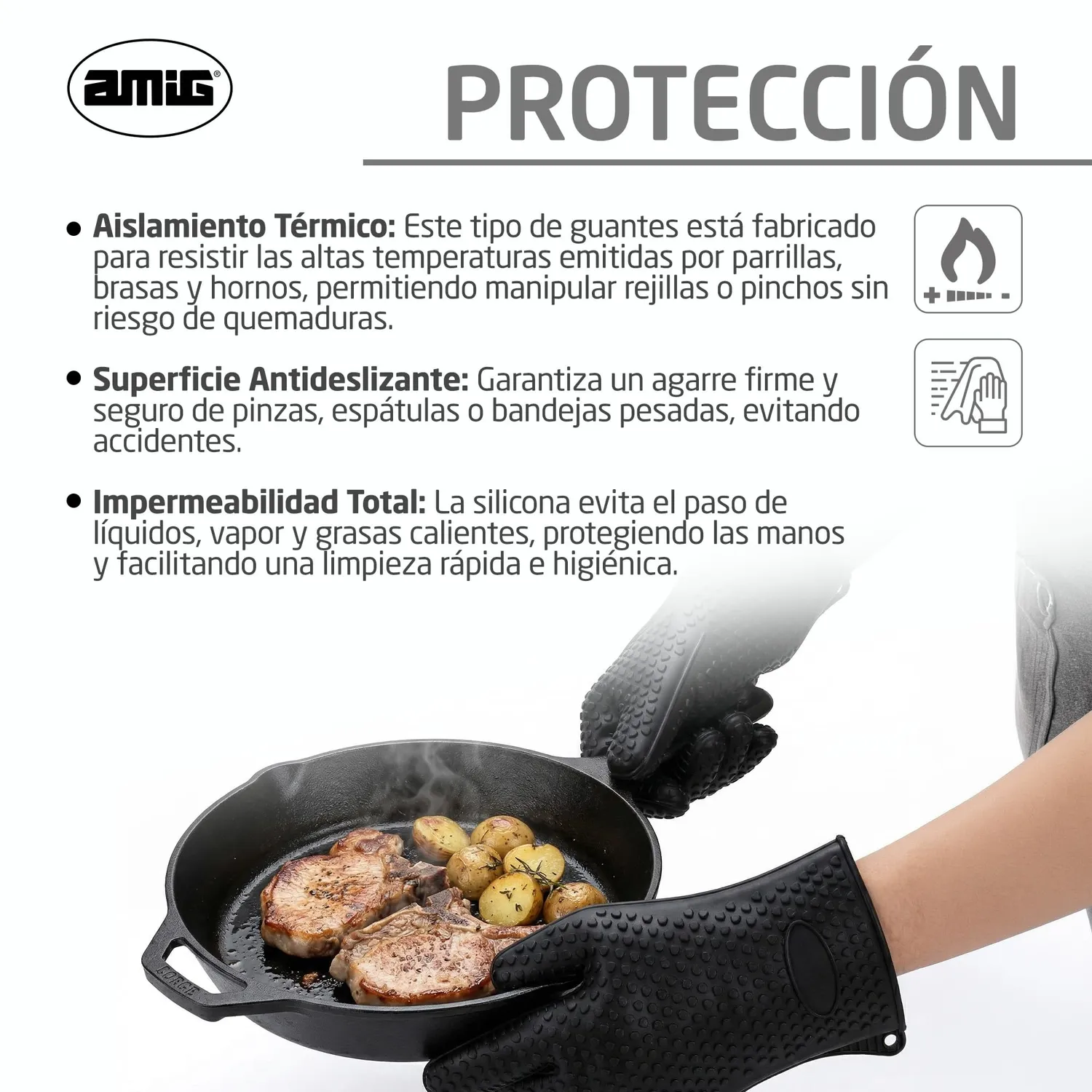 Amig AM16 Guanti Silicone Barbecue 27x14 cm Resistenti