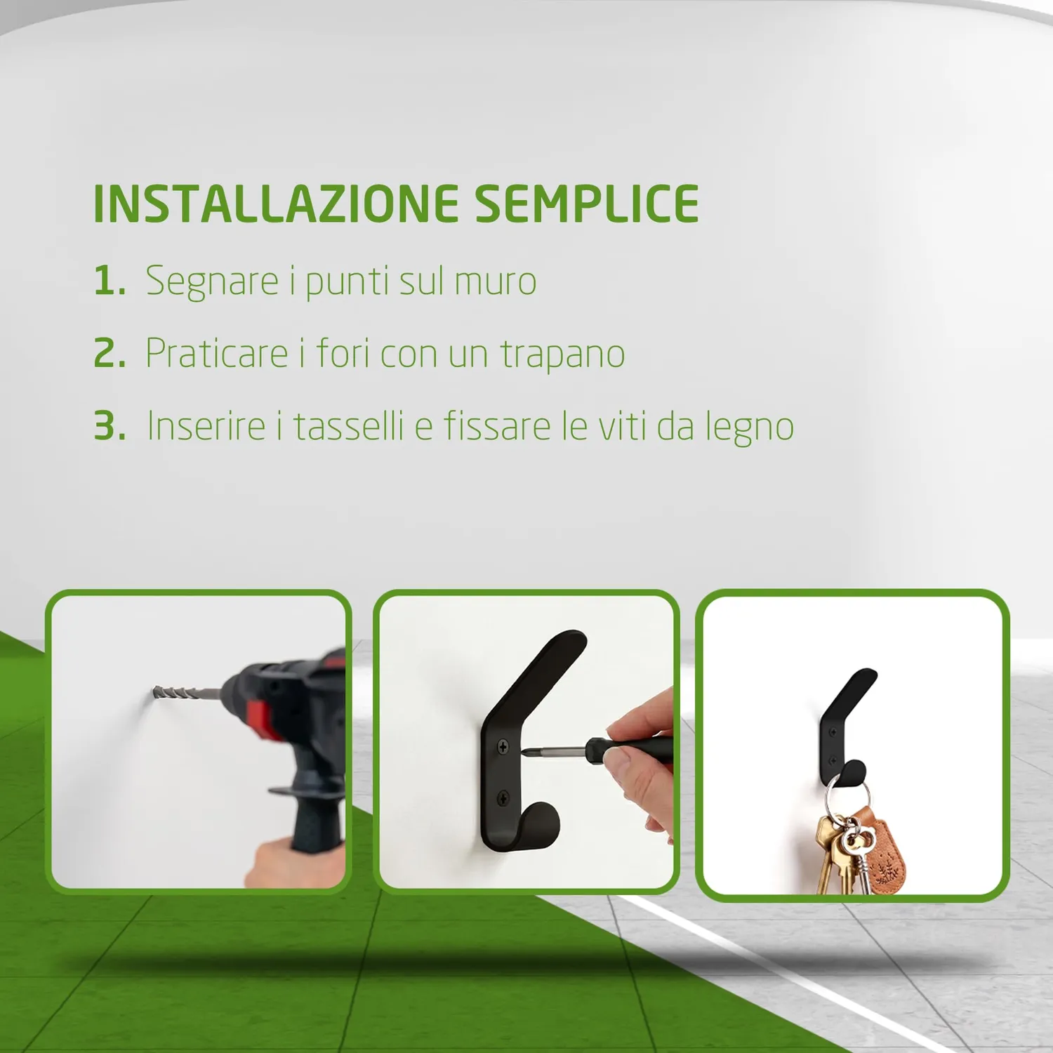 Amig CS35 appendiabiti da parete nero opaco acciaio