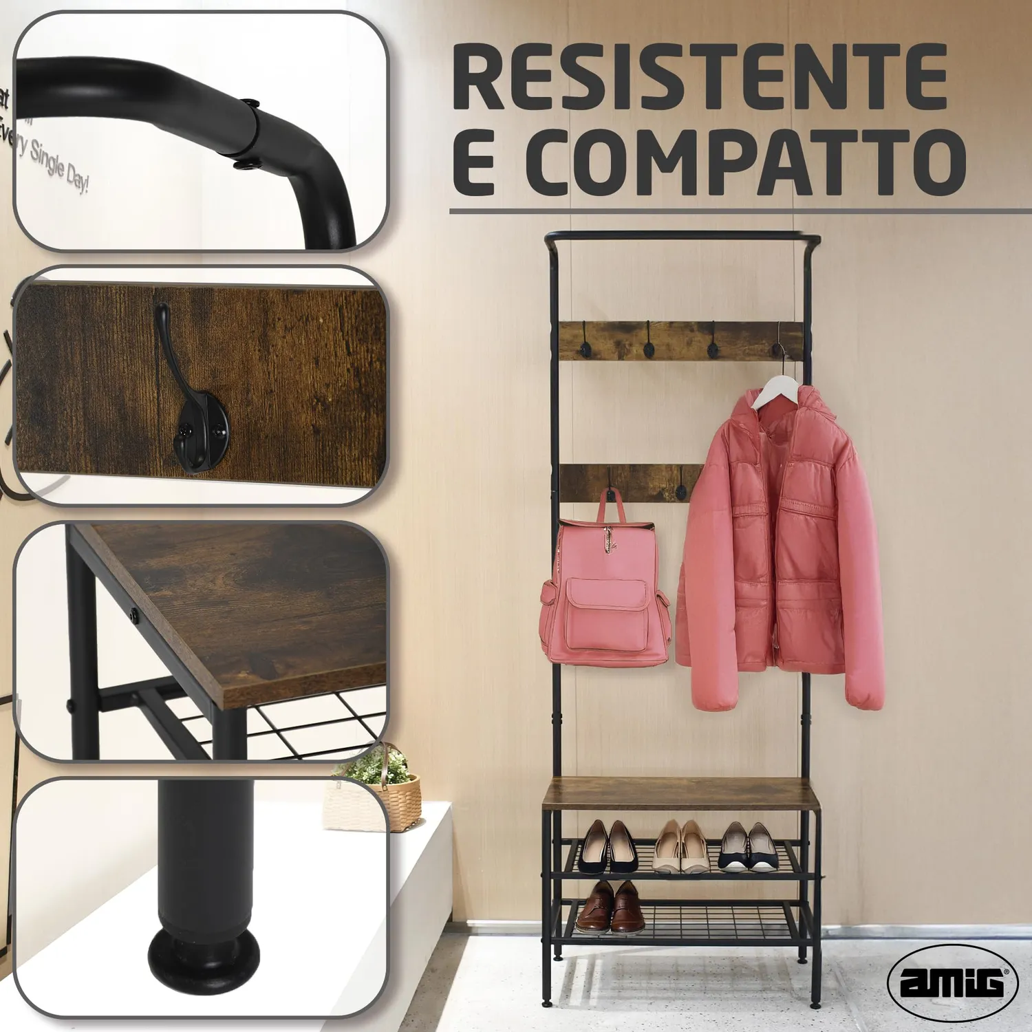 Amig Lukien appendiabiti con scarpiera 183 cm nero marrone