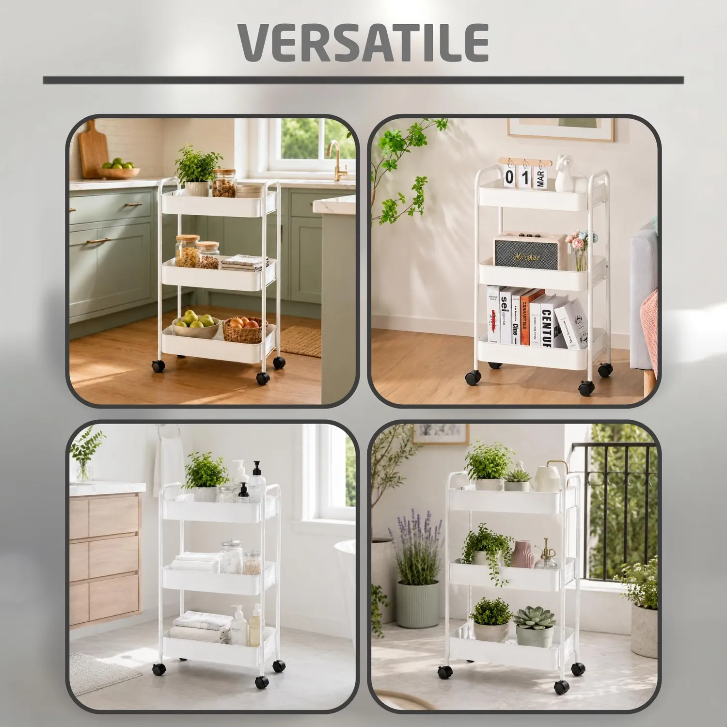 Amig Klipsa carrello cucina bianco 3 ripiani