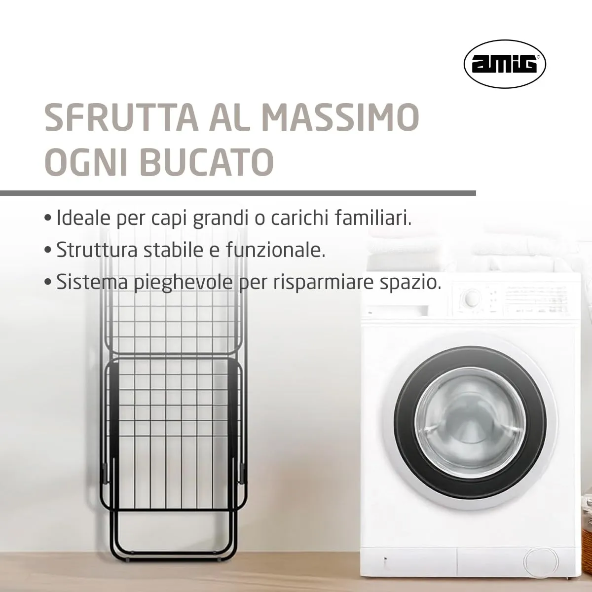 Amig Aeria ZenRack stendino ali pieghevole nero 18 m