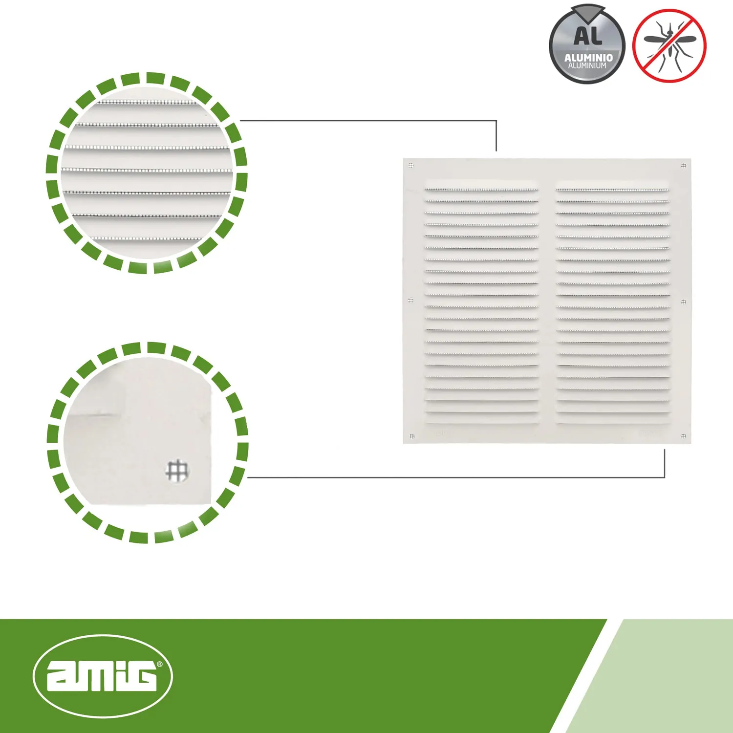 Amig 250x250 mm Griglia di Ventilazione Bianca Alluminio