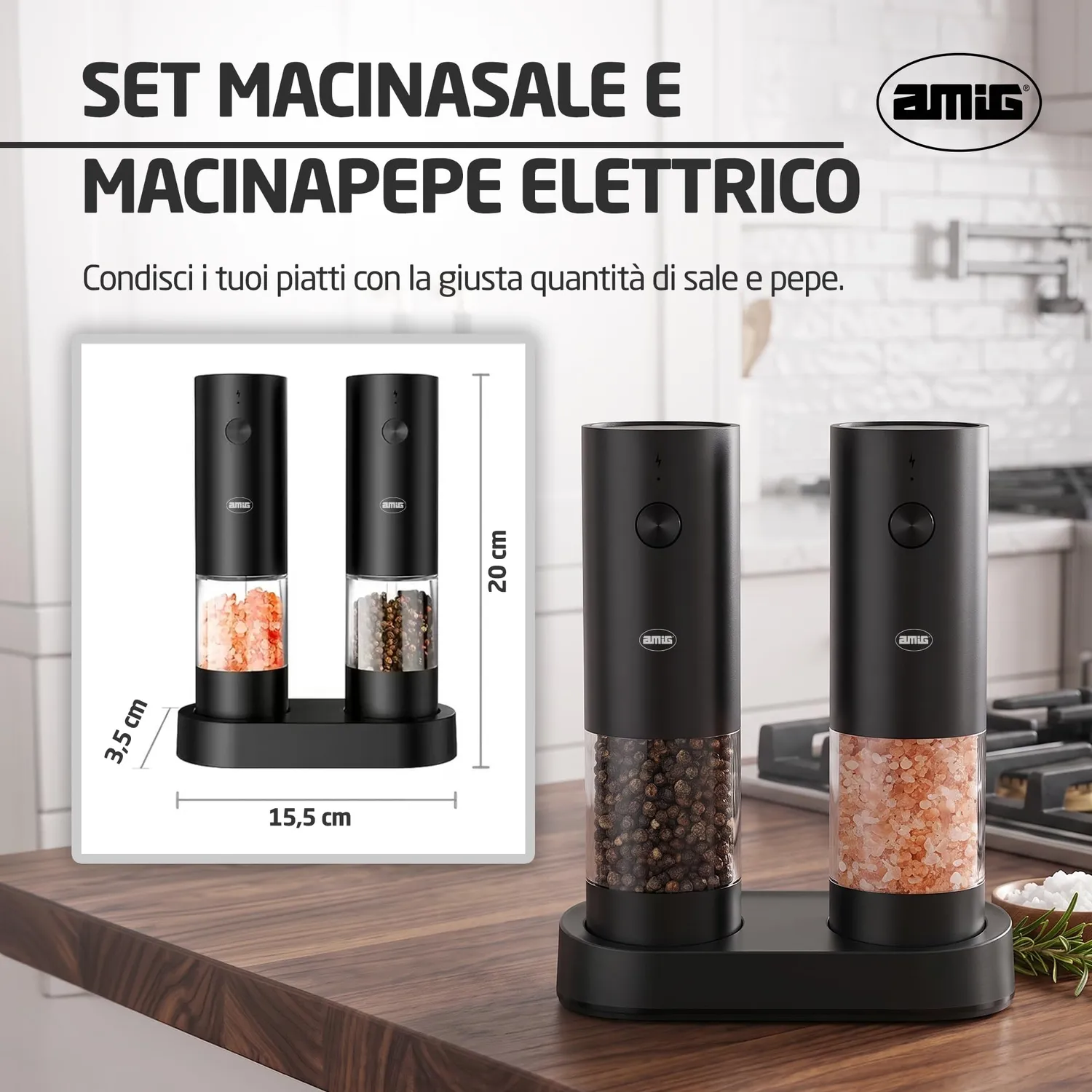 Amig set 2 macinini elettrici Maxi neri USB-C sale pepe