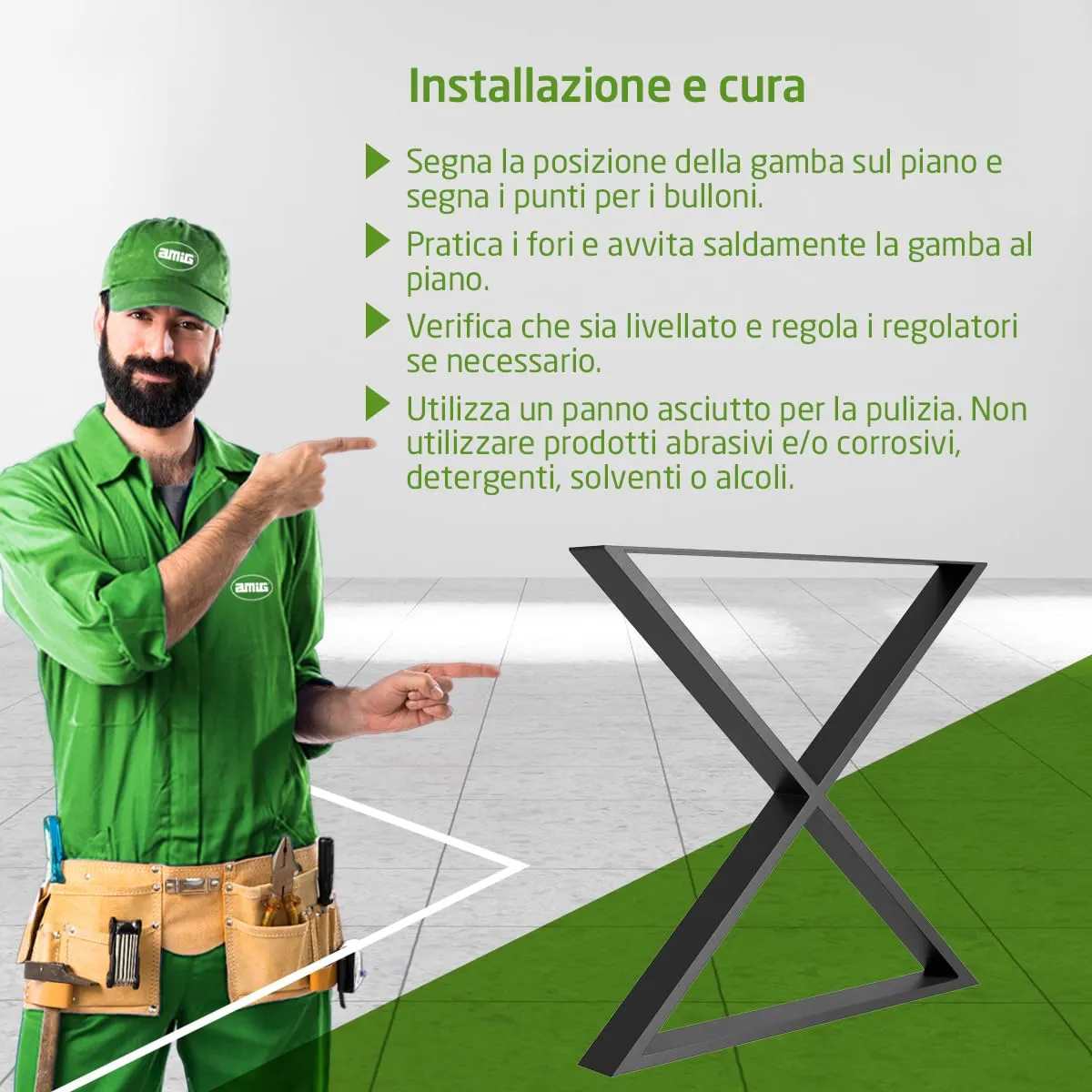 Amig 2400 gambe tavolo acciaio set 2 nere 71x78 cm